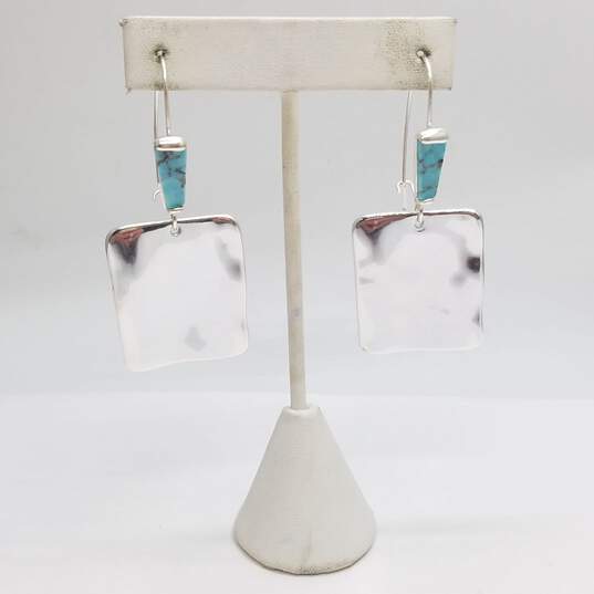 Robert Lee Moris Silver Tone Turquoise-Like Square Dangle Earrings 10.5g image number 2