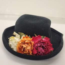 Vintage Women's Black Wool Flower Accent Hat Size S