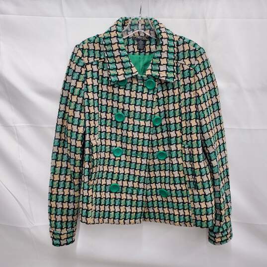 Vertigo Paris WM's Polyester Green Checkered Double Breast Jacket Size XL image number 1