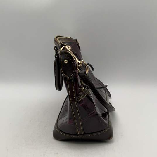 Dooney & Bourke Womens Dillen Purple Brown Leather Embossed Satchel Bag Purse image number 4