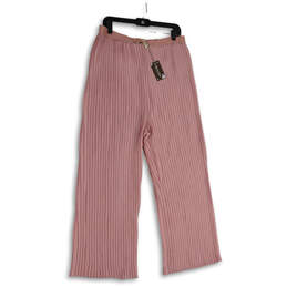 NWT Womens Pink Pleated Elastic Waist Wide Leg Ankle Pants Size Large