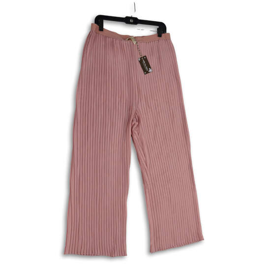 NWT Womens Pink Pleated Elastic Waist Wide Leg Ankle Pants Size Large image number 1