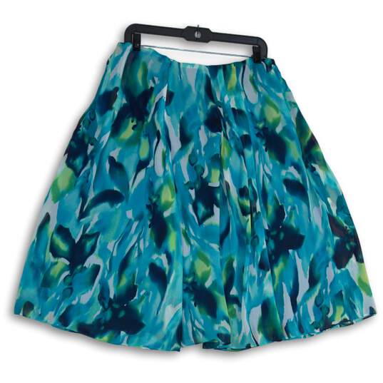 NWT Womens Blue Green Floral Pleated Front Side Zip Flare Skirt Size 12 image number 2