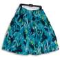 NWT Womens Blue Green Floral Pleated Front Side Zip Flare Skirt Size 12 image number 2