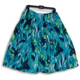 NWT Womens Blue Green Floral Pleated Front Side Zip Flare Skirt Size 12 alternative image