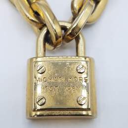 Michael Kors Gold Tone Crystal Chain Link Lock Pendant Toggle 17in Necklace 91.3g