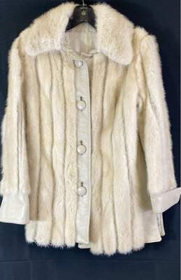 Womens Ivory Mink Fur Long Sleeve Spread Collar Button Front Coat Size Medium