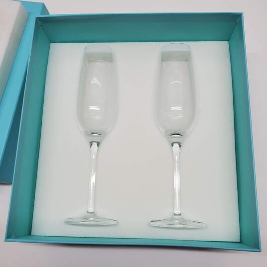 Tiffany & Co Crystal Champagne Flutes Set AUTHENTICATED image number 1