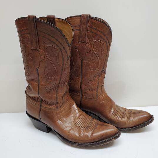 Lucchese Brown Leather Cowboy Boots image number 1