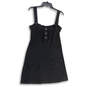 Womens Black Wide Strap Square Neck Button Front Mini Dress Size Medium image number 1