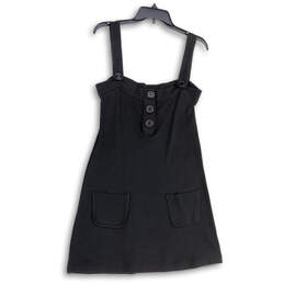 Womens Black Wide Strap Square Neck Button Front Mini Dress Size Medium