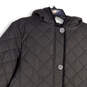 Womens Black Long Sleeve Button Front Hooded Quilted Jacket Size Large image number 1