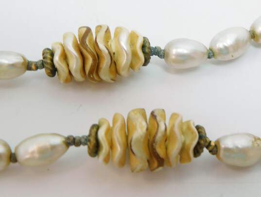 Vintage Miriam Haskell Goldtone Wavy Iridescent Stacked & Faux Pearls Beaded Necklace 43g image number 4