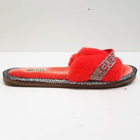 Guess Slippy Faux Fur Rhinestone Slide Slippers Women's Size 7M image number 1