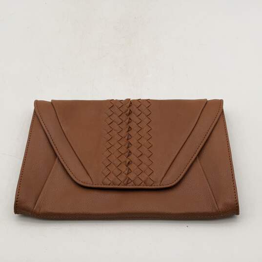 Womens Brown Leather Woven Detail Envelope Flap Clutch Bag image number 1