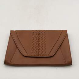 Womens Brown Leather Woven Detail Envelope Flap Clutch Bag