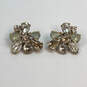 Designer J.Crew Black Glossy Rhinestone Butterfly Back Cluster Earrings image number 2