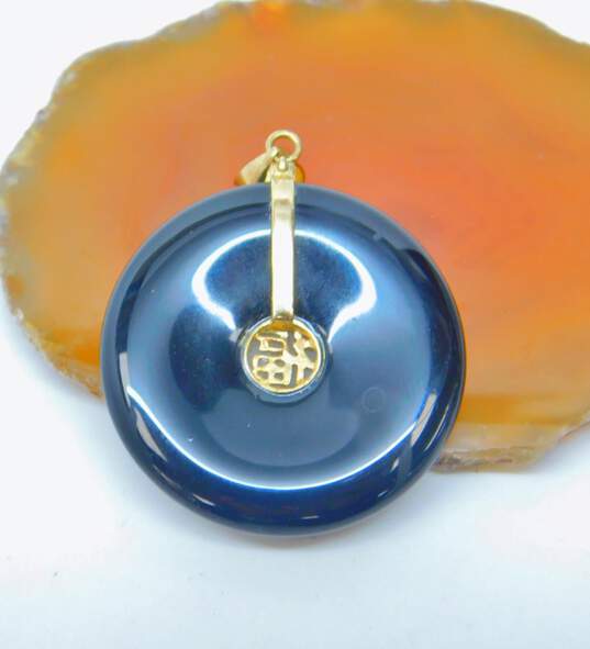 10K Yellow Gold Chinese Onyx Disc Pendant 3.6g image number 2