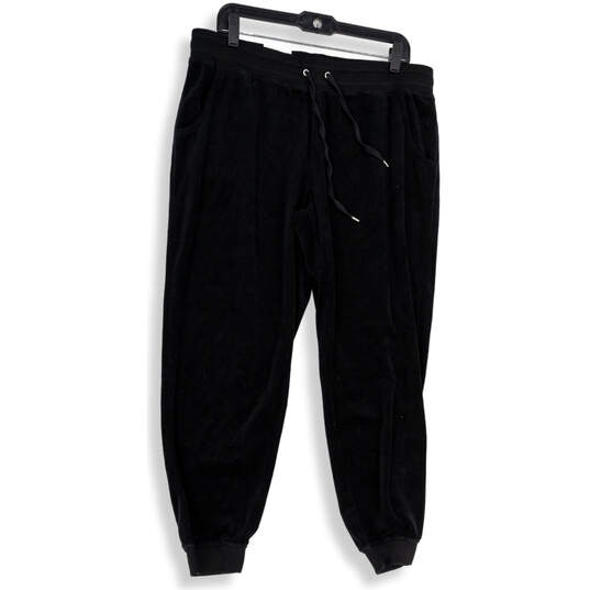 NWT Womens Black Elastic Waist Relaxed Fit Tapered Leg Jogger Pants Size L image number 1