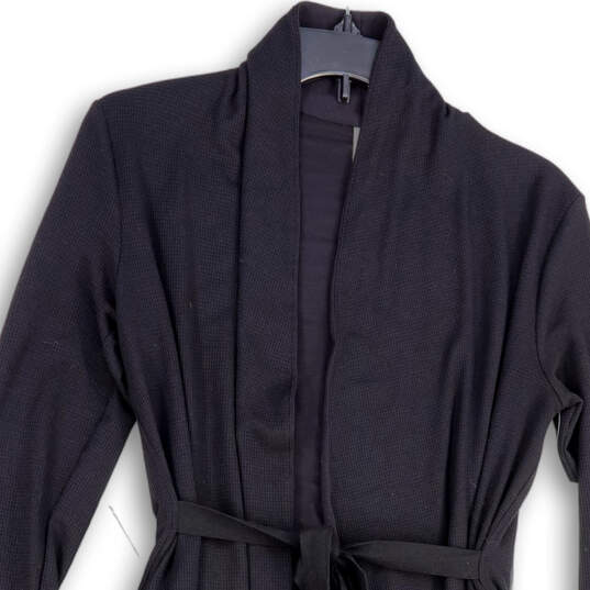 Womens Black Long Sleeve Waffle Knit Tie Waist Sleepwear Robe Size XXS image number 3