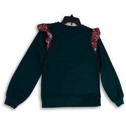 NWT Womens Green Long Sleeve Ruffle Crew Neck Pullover Sweatshirt Size XS alternative image