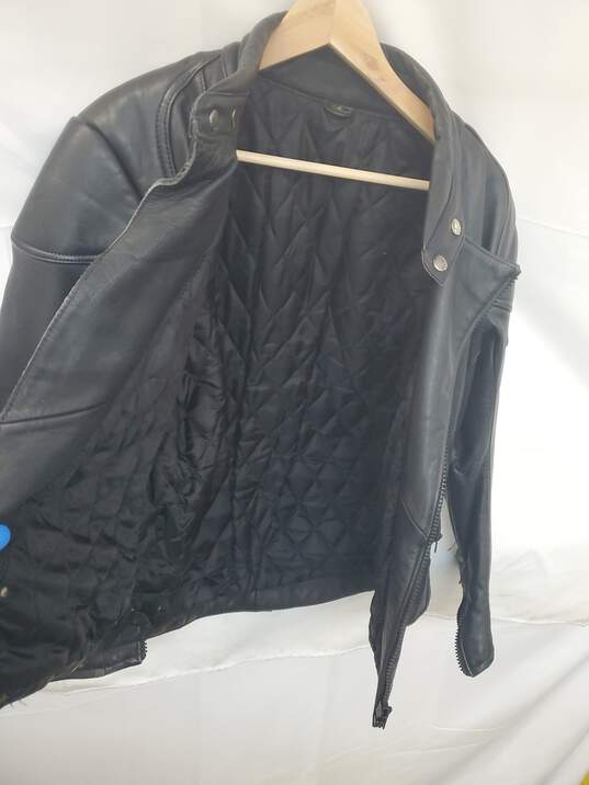 VTG. Mn Motodress Echets Leder Futter Black Leather Zip Jacket Sz 54 image number 3