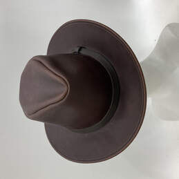 Mens Brown Leather Two Eyed Wide Brim Western Cowboy Hat Size Medium