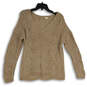 Womens Beige Braided Long Sleeve V Neck Knitted Pullover Sweater Size Small image number 1