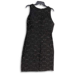 Womens Black Sleeveless Lace V-Neck Back Zip Short Sheath Dress Size 12 alternative image