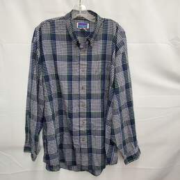 VTG North Crest MN's Wrinkle Resistant Blue Plaid Long Sleeve Shirt Size XL