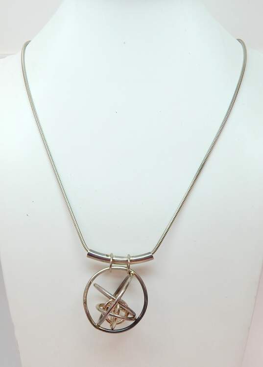 Artisan 925 Modernist Nested Open Spheres Pendant Snake Chain Necklace image number 4