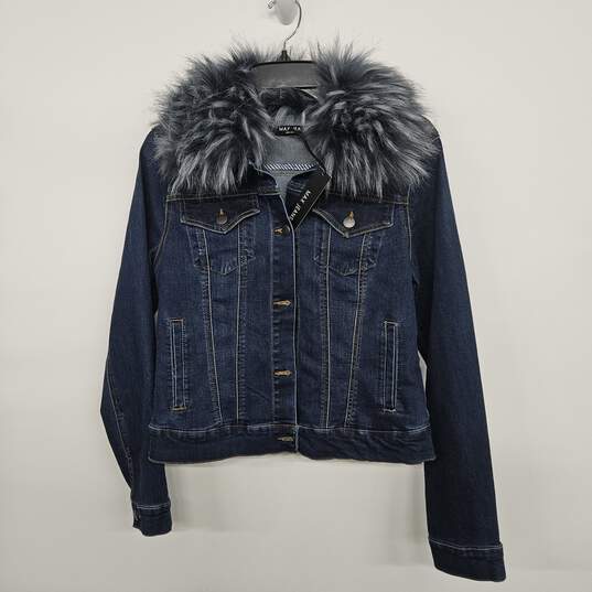 Blue Denim Jacket With Collared Fuzz image number 1