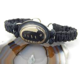 Artisan 925 Black Bug Insect Painted Ceramic Oval Charm Woven Cord Childs Bracelet 11.4g alternative image