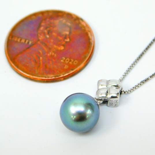 18K White Gold Pearl Pendant On Box Chain Necklace 2.7g image number 5