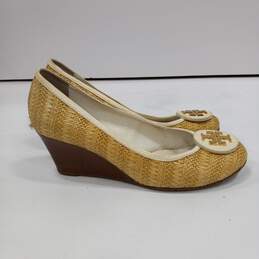 Tory Burch Brown Leather And Wood Wedge Heels Size 8M
