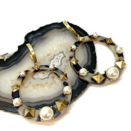 Designer Stella & Dot Gold-Tone Pearl Studded Round Shape Hoop Earrings