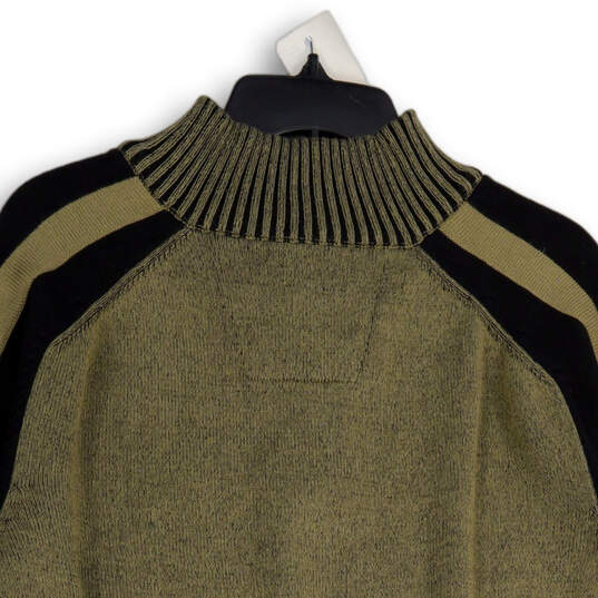 Mens Green Black Mock Neck Long Sleeve Quarter Zip Pullover Sweater Size XL image number 4