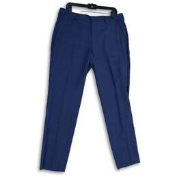 J.Crew Mens Blue Flat Front Slash Pocket Straight Leg Dress Pants Size 34X32