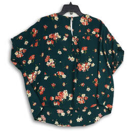 NWT Womens Green Floral V-Neck Short Sleeve Back Keyhole Blouse Top Size XL alternative image