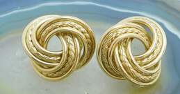 14K Gold Smooth & Twisted Rope Interlocking Circles Knot Post Earrings 4.7g alternative image