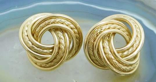 14K Gold Smooth & Twisted Rope Interlocking Circles Knot Post Earrings 4.7g image number 2
