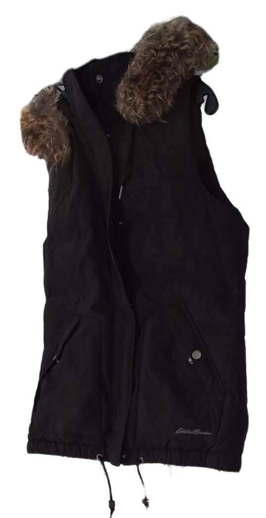 Womens Black Sleeveless Fur Trim Casual Puffer Vest Size Medium image number 2