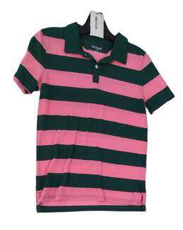 Kids Pink Green Striped Short Sleeve Polo T-Shirt Size Large (12/14)