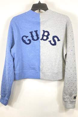 NWT Cooperstown Collection Blue Gray Chicago Cubs MLB Crop Cardigan Sweater Sz L alternative image