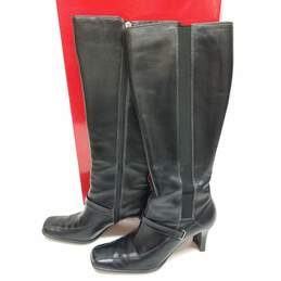 Anne Klein Black Leather Knee High High Heel Boots alternative image