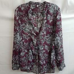 Kut From The Kloth Wine Grey Floral Print Sheer Long Sleeve Button Up Shirt alternative image