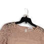 Womens Pink Floral Lace Round Neck Long Sleeve Blouse Top Size Large image number 3