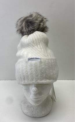 Calvin Klein White Pom Beanie Hat One Size