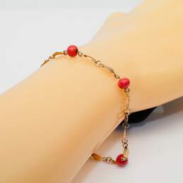 Vintage 14K Yellow Gold Coral Colored Beaded Bracelet - 4.8g