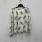 NWT Womens White Blue Feather Print Cold Shoulder Sleeve Blouse Top Sz S/P image number 2